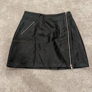 Comar Original Leather Women's Mini Skirt Black Statement Zipper Size‎ 42